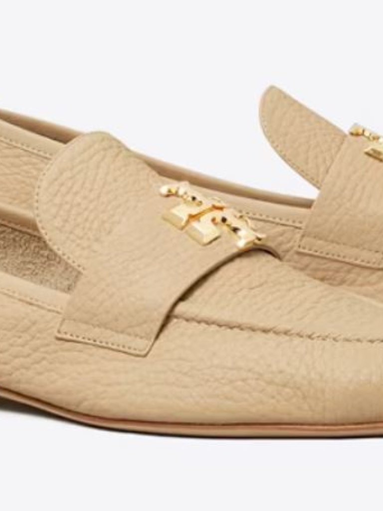 Brand New Tory Burch Women Sz 6 Leather Eleanor Logo Buckle Flats Sand 158275